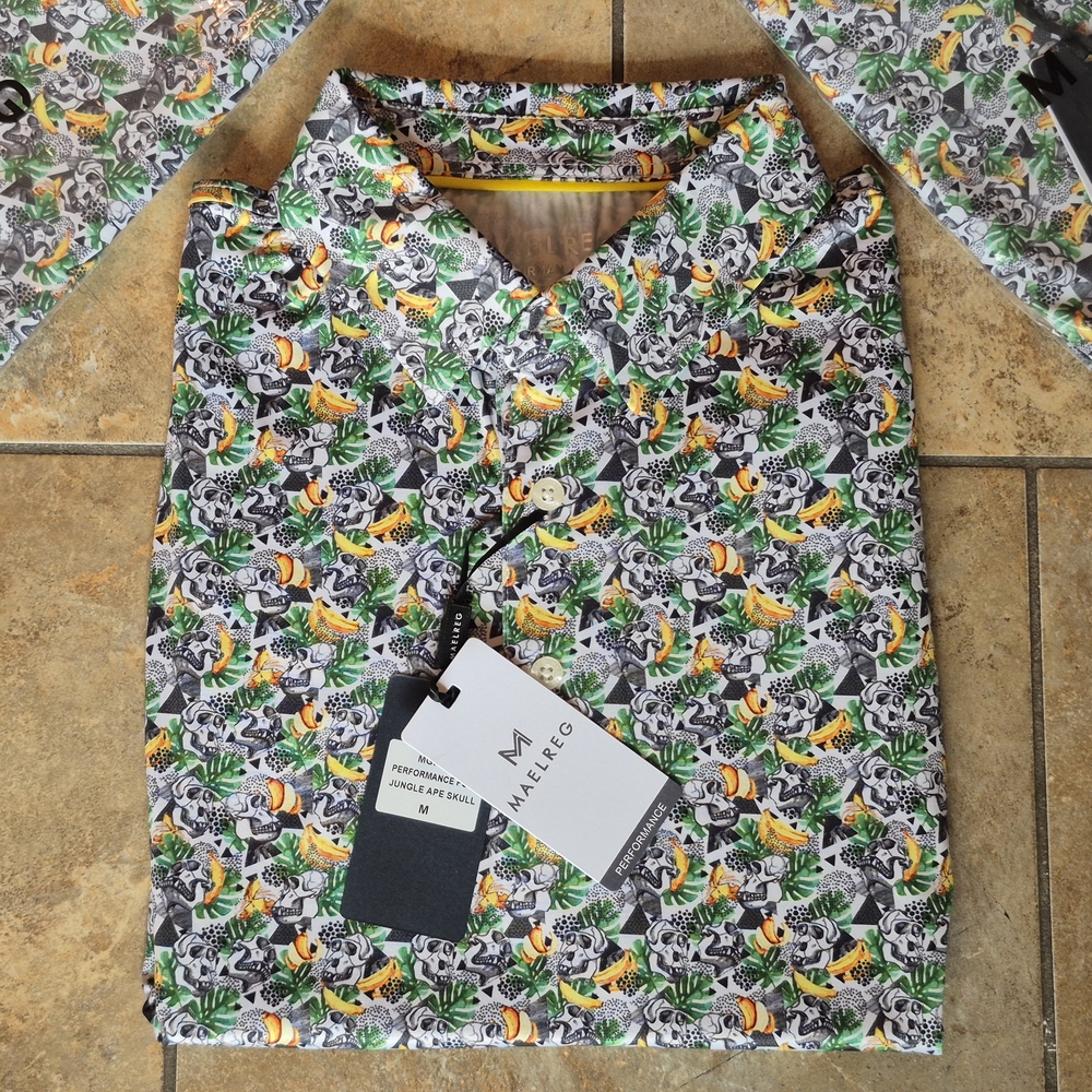 Maelgro Mens Jungle Ape Print Size M Golf Polo Pullover NWT